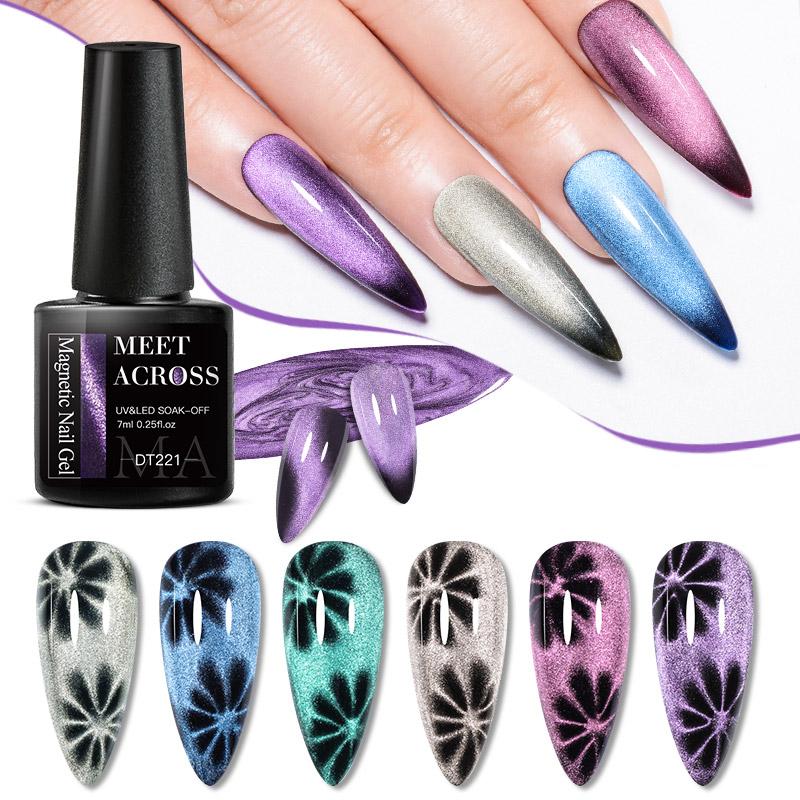 MEET ACROSS 7 мл магнитный гель-лак для ногтей «кошачий глаз» полуперманентный динамический блестящий светоотражающий гель для ногтей замачиваемый УФ-гель лак для дизайна ногтей
