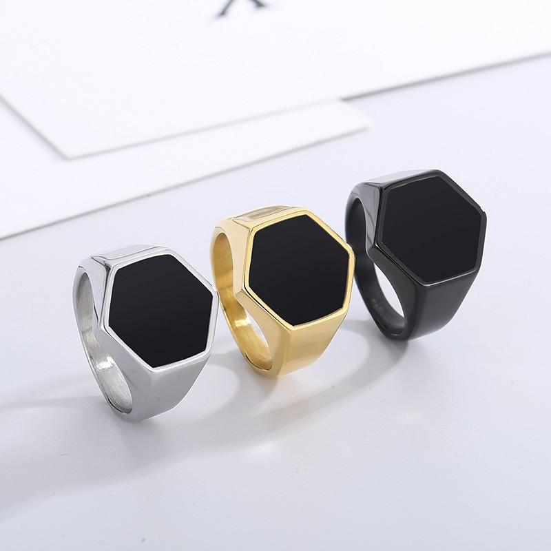 Hexagon Ring For Men Women Stainless Steel Simple Design Flat Top Classic Male Rings Fashion Jewelry Gift For Birthday Wedding