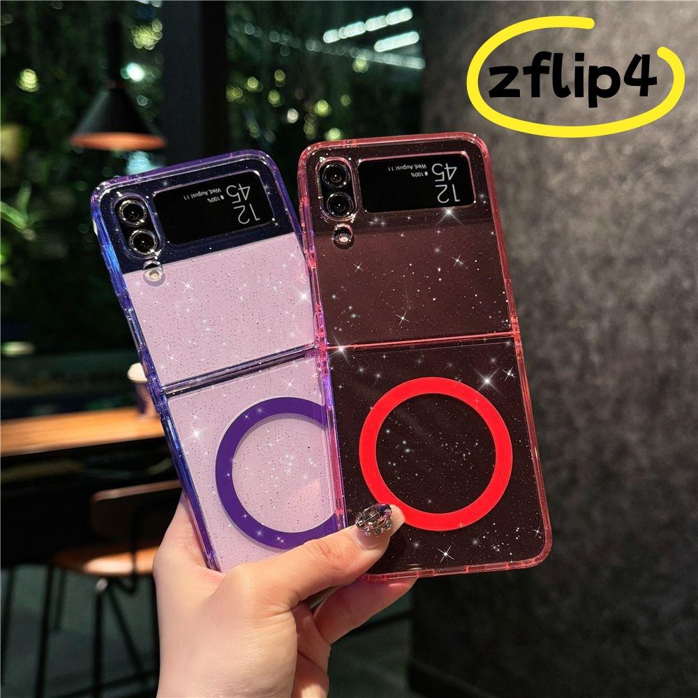 Подходит для чехла для мобильного телефона Samsung Zflip6 Zflip7 Магнитный складной Zflip5 4-го поколения Прозрачный блестящий защитный чехол