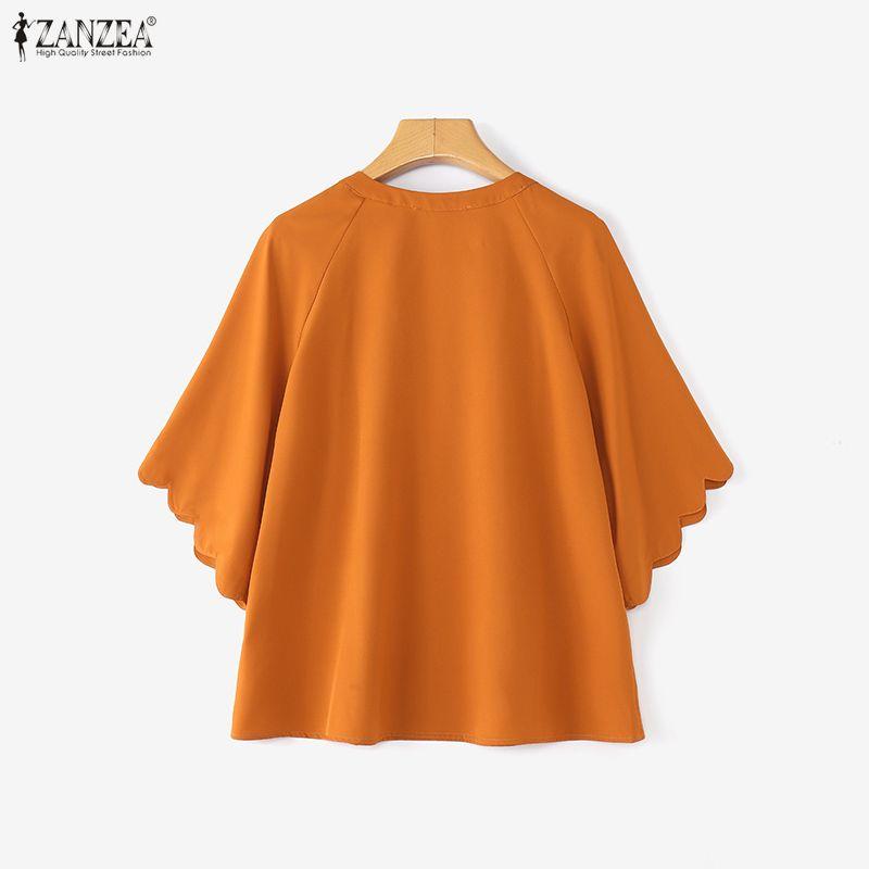 ZANZEA Women Casual Round Neck Solid Color Loose Half Sleeve Blouse
