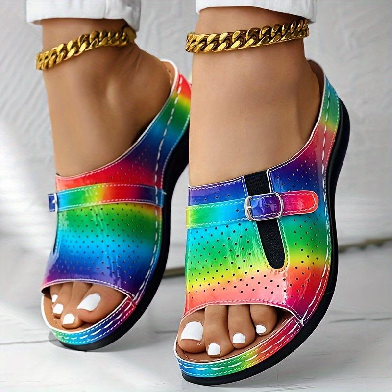 Shoes with Hollowed Out Fish Mouth Button and Sloping Heel Sandals