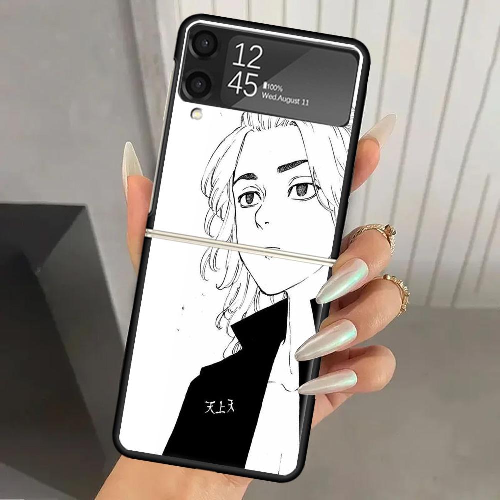 Черный жесткий чехол для телефона Tokyo Aevengers Black Anime для Samsung Galaxy Z Flip 7 6 5 4 3 Черный ZFlip7 ZFlip6 Flip5 Flip4 Flip3 5G Prin