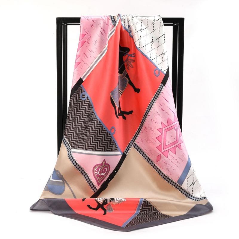 Autumn and Winter Simulated Silk New Irregular Geometric Splicing Printed Square Scarf Cm Fashion Versatile Scarf Shawl Silk Scarf