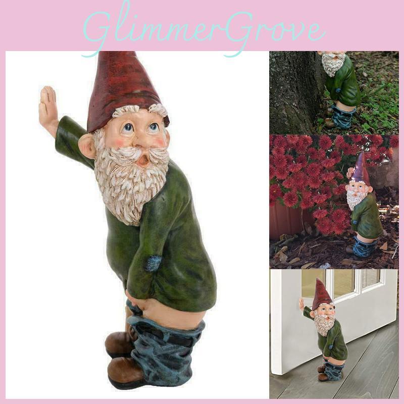 Whimsical Naughty Gnome Garden Sculpture Waterproof Resin Dwarf Lawn Yard Outdoor Decor