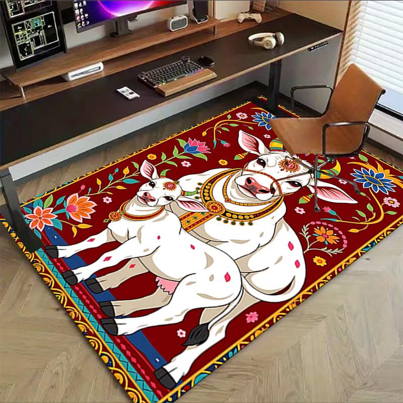 1PC Kamadhenu Calf Non-Slip Floor Carpet Compatible for Office&Living Room&Bedroom&Dining room - Flat - Weave Machine-S0337