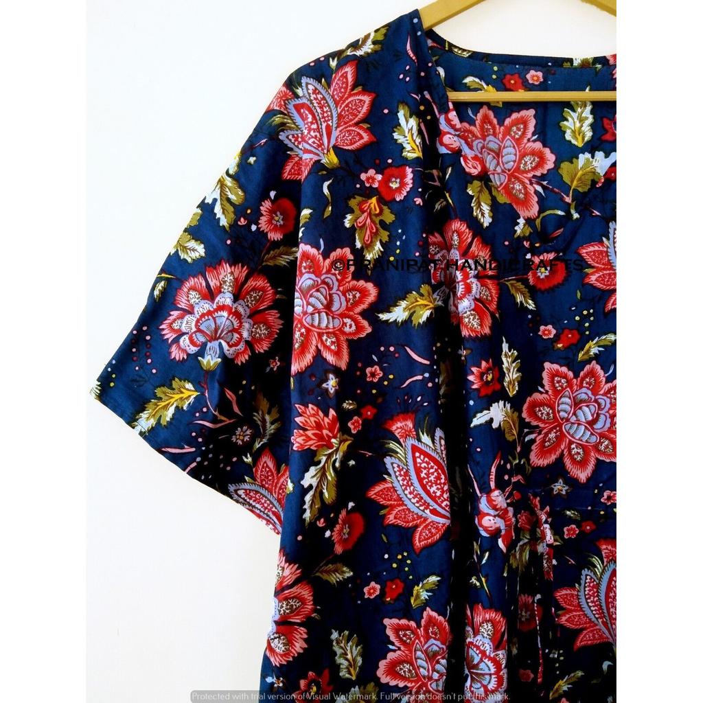 Женское летнее хлопковое платье в стиле хиппи с цветочным принтом, синее длинное платье для сна макси, кафтан CKFTN-SCRN-FULL-BUYIT-081