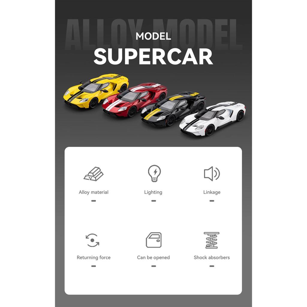 1/24 Ford GT Supercar Alloy Model Car Toy Diecasts Metal Casting Sound and Light Car Toys for Children Vehicle