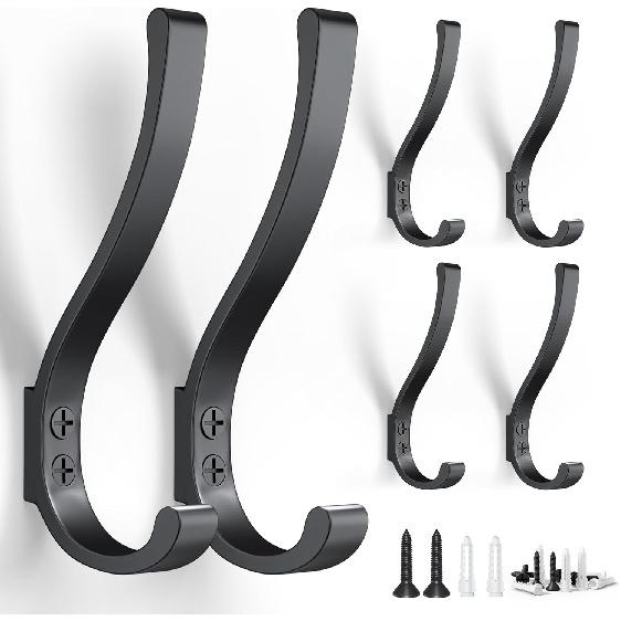 20PCS Heavy Duty Metal Coat Hooks for Wall, Single Prong Hanging Hooks with 40 Screws for Towels, Backpacks, Hats & Dog Leashes