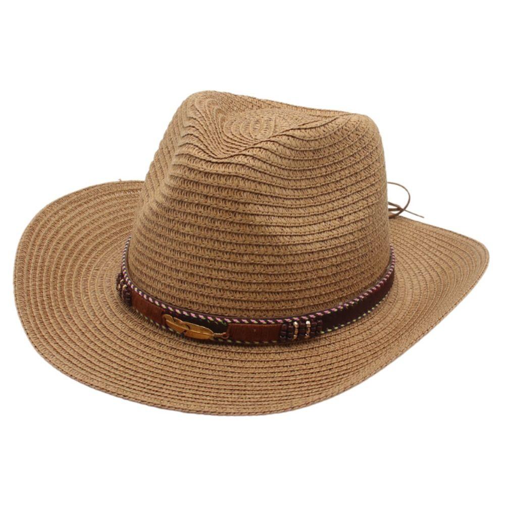 Summer Straw Cowgirl Hat Wide Brim Sunscreen Visor Cap Retro Western Cowboy Hats  Outdoor