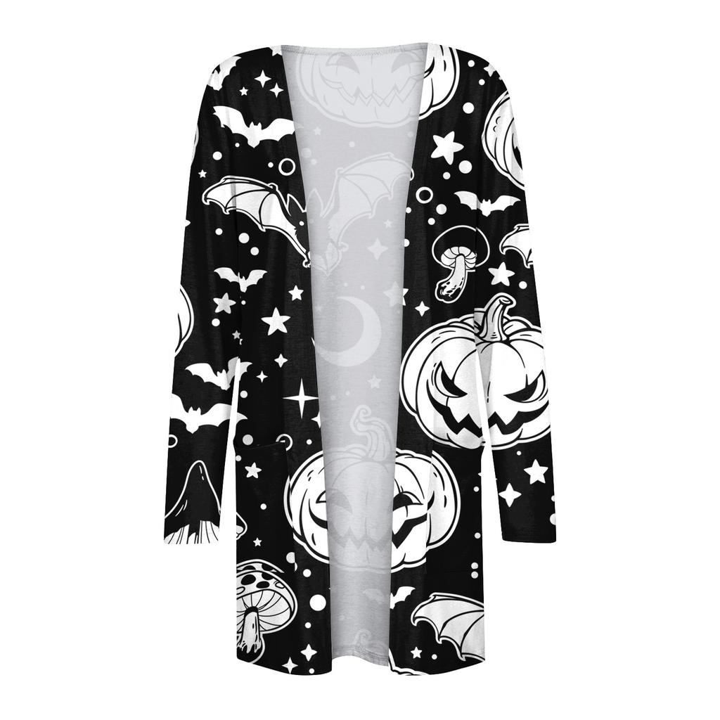 Женская мода Свободные повседневные карманные куртки-кардиганы на Хэллоуин с длинными рукавами Топы