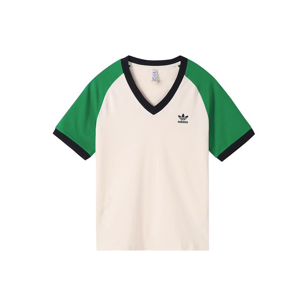 Adidas Originals Adicolor 70s Vintage Series Colorblock V-Neck Pullover Short Sleeve T-Shirt Women Tops White IK7885