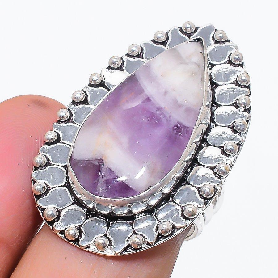Chevron Amethyst Gemstone 925 Sterling Silver Jewelry Ring Size 7.5