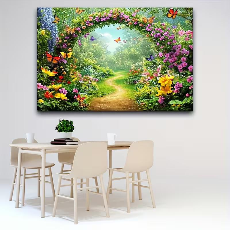 2D Flower Arch Backdrop, Enchanted Garden with Butterflies Photography Background for All Occasions