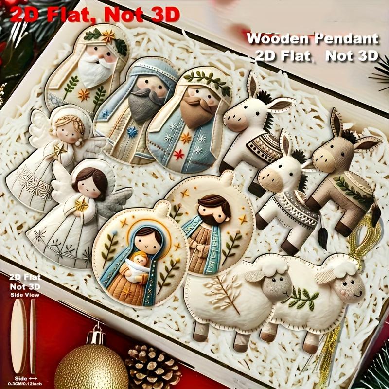 12 24 Pcs Wooden Christmas Ornaments Jesus Virgin Mary Angel Sheep Hanging Decorations For Xmas Tree Party Home Festival Decor