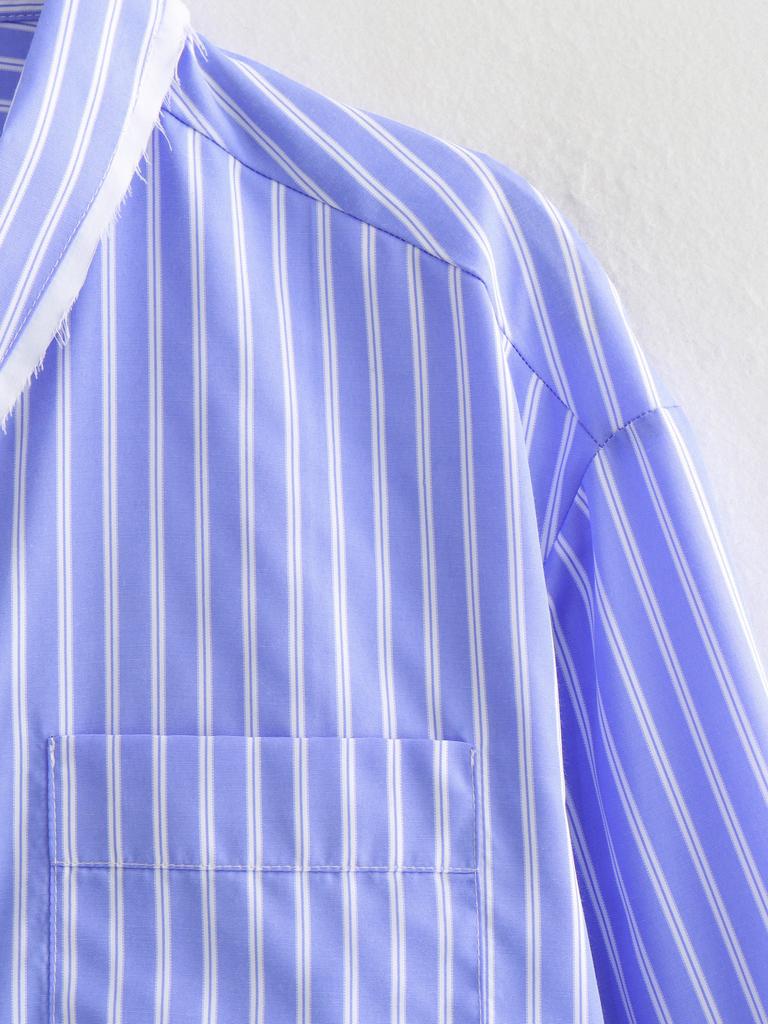 Shirt Women's Clothing Europe and America 1116 Summer New Lapel Loose Stripe Contrasting Cardigan XQJ1116