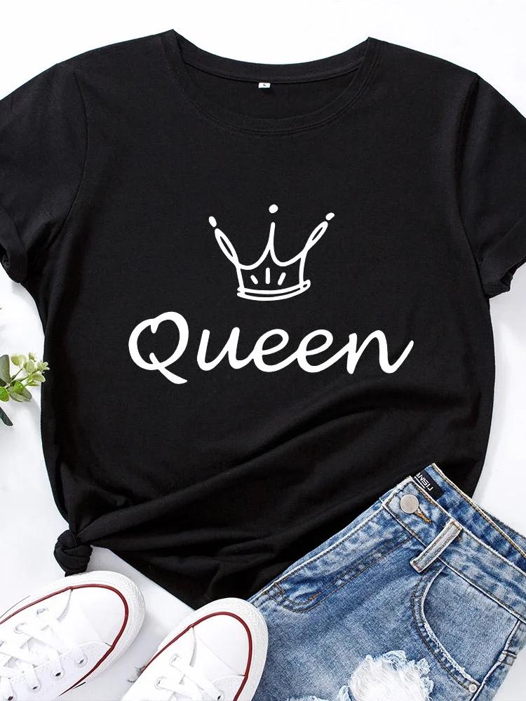 Футболка с принтом Crown Queen, женская, с коротким рукавом, с круглым вырезом, свободная, летняя, женская, повседневная, футболка, топы, Camisetas Mujer
