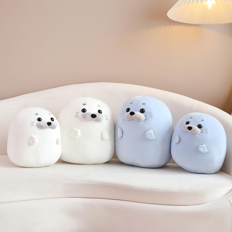 Furry Plush Seal Plush Toy Stuffed Down Cotton Fat Round Animal Sea Lion Doll Sleep Pillow Cushion Gifts