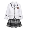 Girls School Uniform Kids British Style Japanese Anime Outfit Long Sleeve Coat with Shirt Tie Mini Skirt 4PCS Set