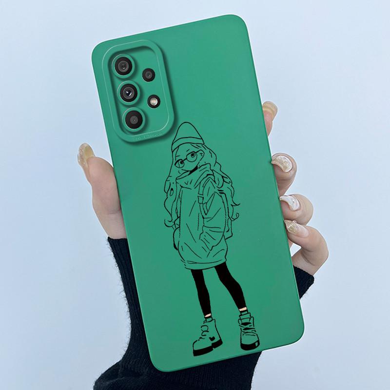 Shockproof Matte Case For Samsung Galaxy A32 A52 A52S A72 M52 5G Lovely Cartoon Liquid Silicone Camera Protective Bumper Cover