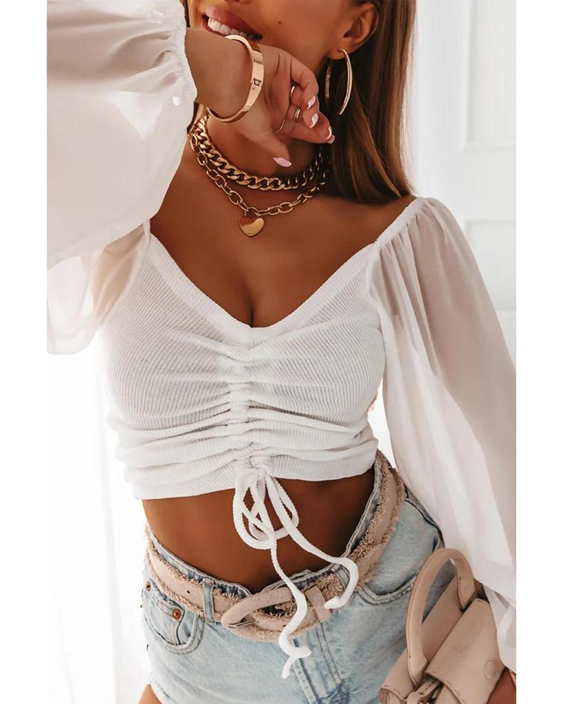 Azura Exchange Sheer Puff Sleeve Crop Top