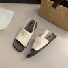 Real soft leather flat bottom with sandals for women's summer wear 2025 new simple French retro open toe cool