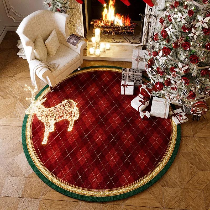 Festive Round Carpet with Sparkle – Non-Slip Holiday Rug for Living Room, Bedroom Sofa Area