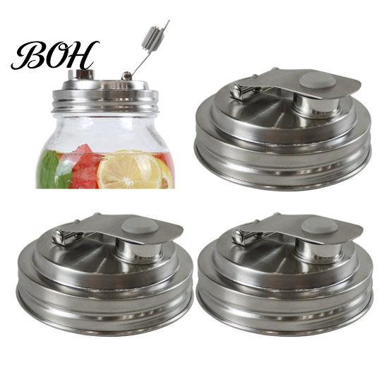 Outdoor Picnic Jar Lids Stainless Steel Mason Lids, Leak-Proof Wide Mouth Canning with Protein Shake Silicone Seal, Reusable Metal Drinking