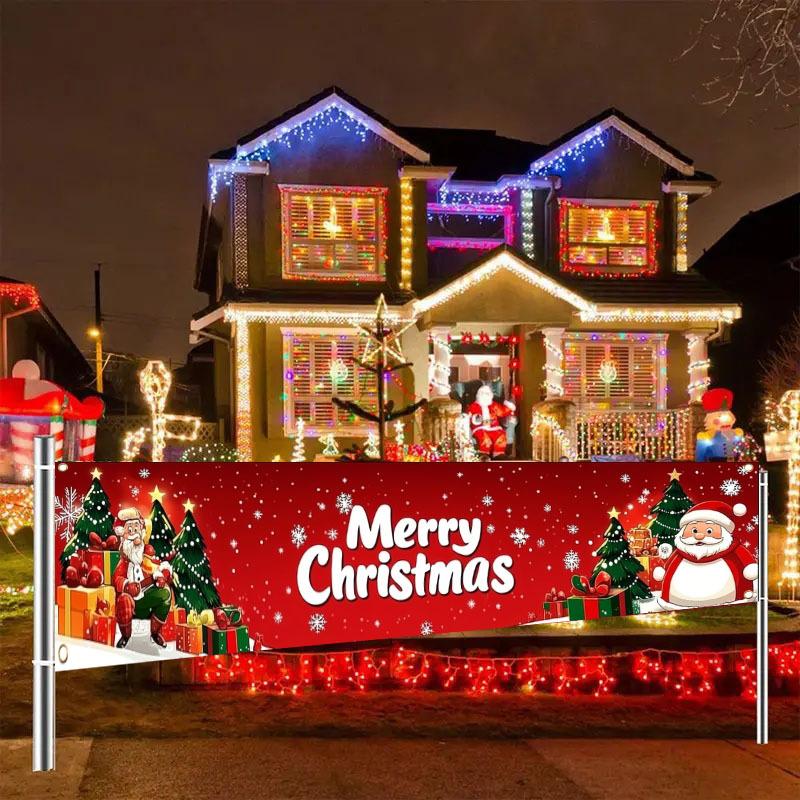 Holiday Merry Christmas Christmas Yard Flag Banner, Outdoor Garden Fence Decoration