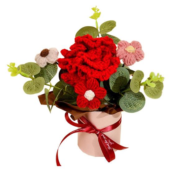 Вязаный Цветочный Букет Ручной Работы Искусственный Вязаный Букет Подсолнух Гвоздика Тюльпан Пушистые Цветы Подарки для Мамы Жены на День Рождения Юбилей