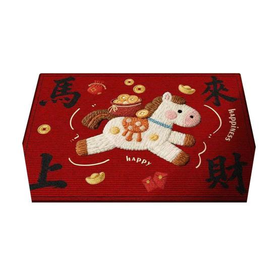 2026 Мультяшный ковер с лошадью Год Лошади Красный коврик Нескользящий Впитывающий Придверный коврик Милый коврик с лошадью для ванной комнаты, спальни, Новогоднее украшение