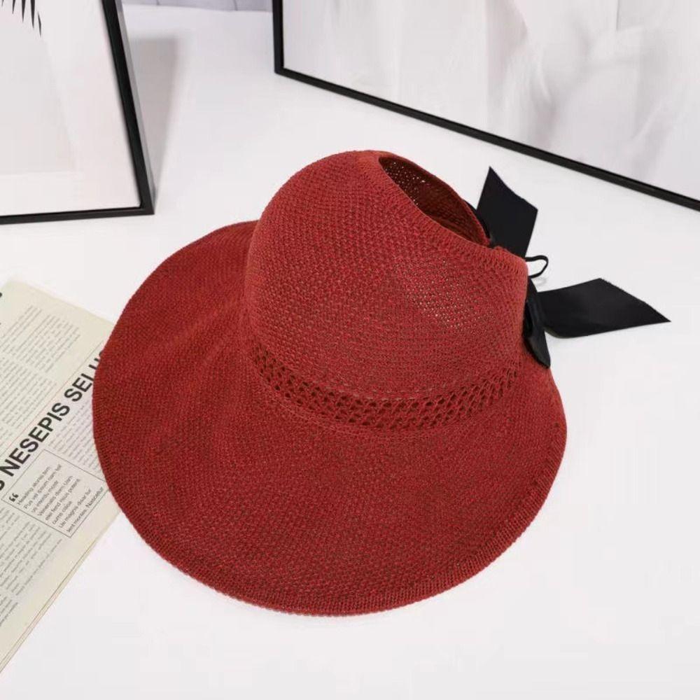Summer Supply Women Ponytail Wide Brim Crochet Beach Cap Women's Hat Caps Scallop Cap Sun Hats