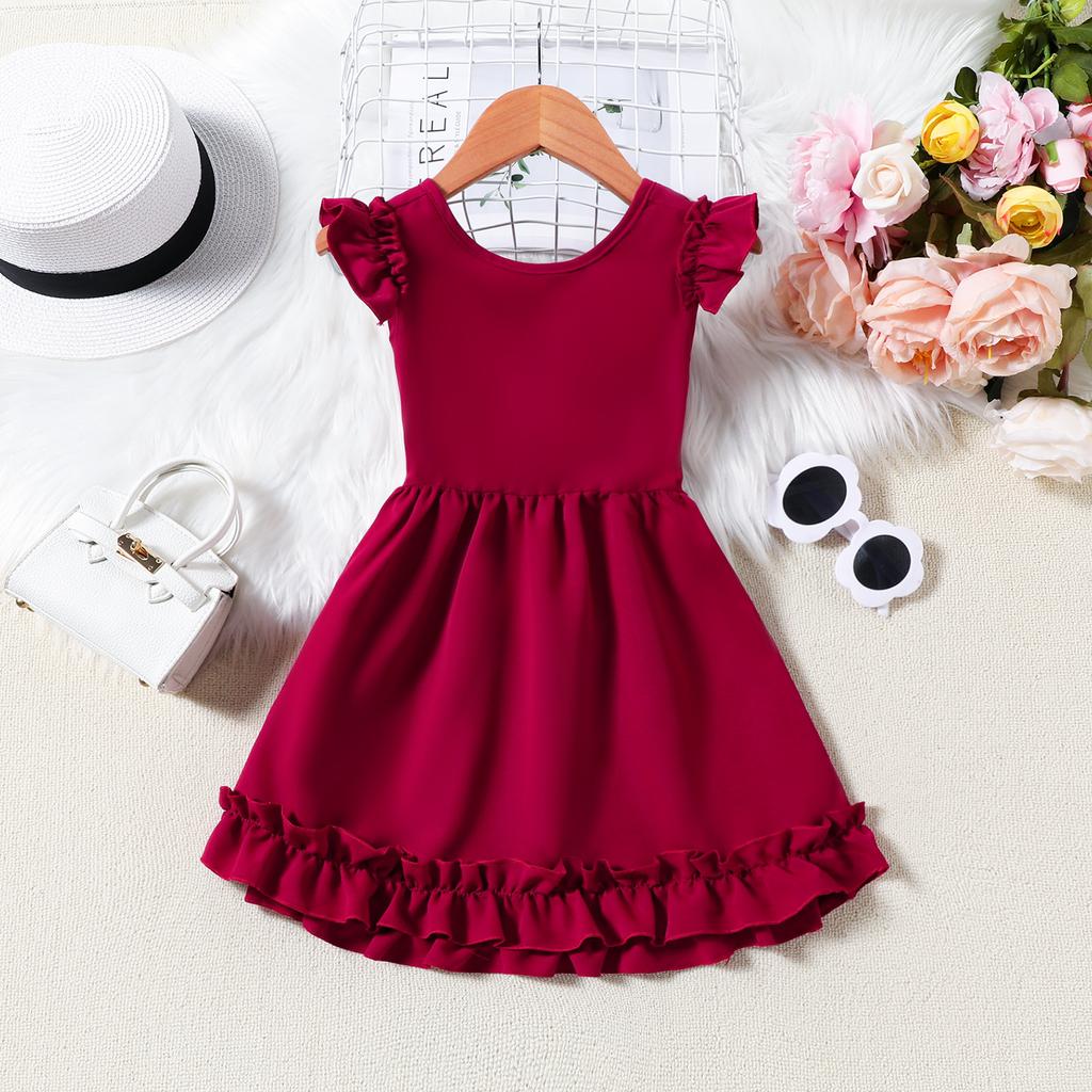 Children Clothing Girls Summer Solid Color Backless Bow Dress Princess Daily Casual Dresses for 2-7 Years Old