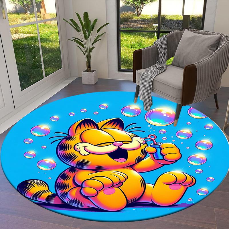1pc Garfield blowing bubbles Round carpet, Made of Polyester,Perfect for Decorating Office Chairs, Living Rooms,fplt236