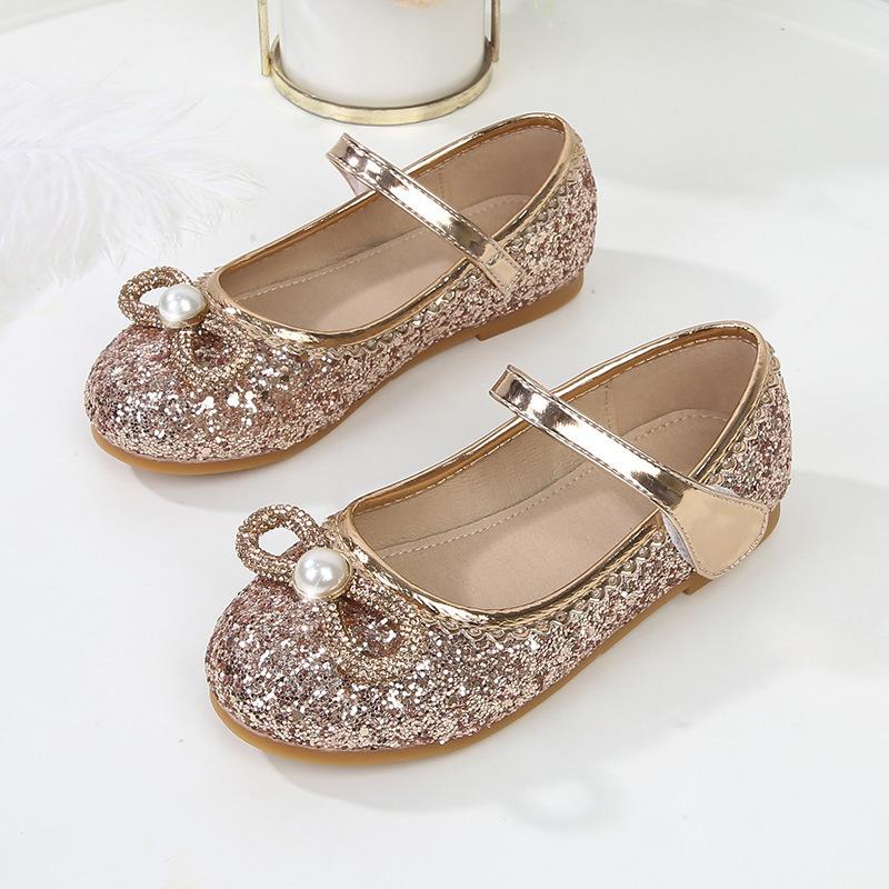 Детские туфли принцессы 2024 года, весна, новые мягкие туфли с кристаллами для маленьких девочек, туфли на плоской подошве, серебристые детские туфли Мэри Джейн для вечеринок, свадеб, шоу, ПУ
