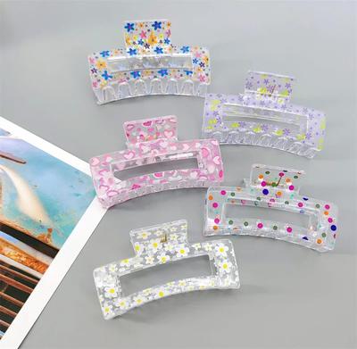 Новые женские заколки-краб с цветочным принтом, жесткие цветные пластиковые заколки для волос, большие зажимы для волос, заколки-крабы, аксессуары для волос, подарок для девочки