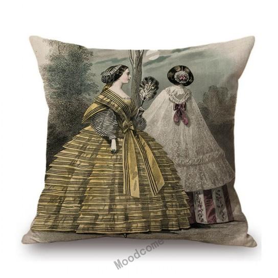 Antique Fashion Book Ettiquette Lady Dress European Costume Elegant Wear Cotton Linen Sofa Throw Pillow Case Chair Cushion Cover