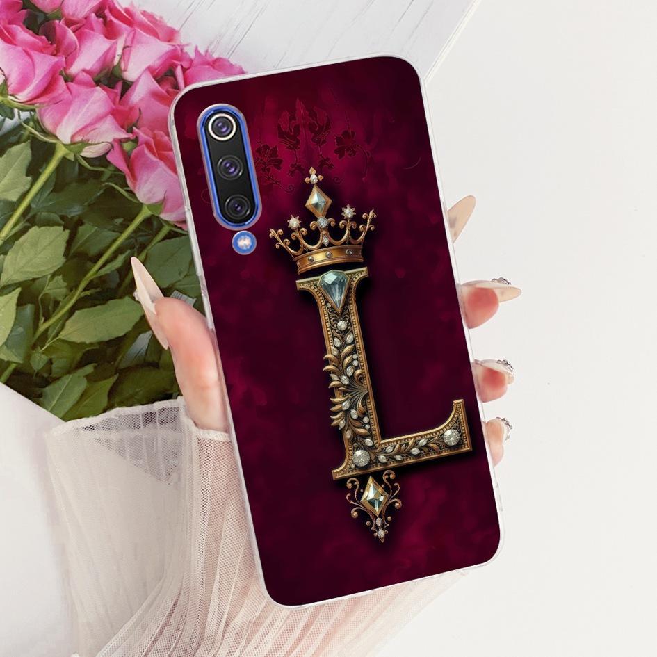 Чехол для Xiaomi Mi 9 SE Модный с буквами от A до Z Короной Задняя крышка Мягкий силикон Прозрачный Тонкий Чехол для телефона Для Xiaomi Mi 9 Mi9 Mi9SE Funda