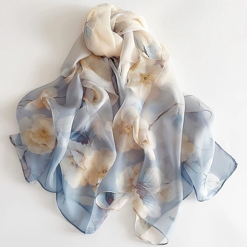 Весна Лето Женские Большого размера Принтованные Пляжные Шали Мусульманские Хиджабы Дорожные Тонкие Солнцезащитные Шарфы/Шарфы 100% Шелк Пляжный Шарф