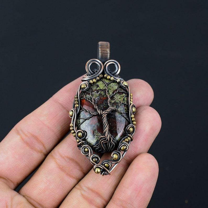 Tree Of Life Dragon Blood Jasper Pendant Copper Wire Wrapped Pendant Dragon Blood Jasper Gemstone Pendant Copper Jewelry Gift For Her Mother