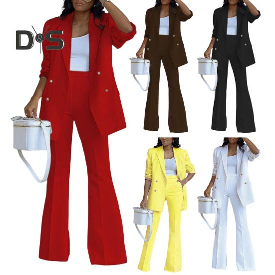 2 шт./компл., женское пальто, комплект брюк, двубортный кардиган средней длины с лацканами, куртка с длинными рукавами, широкие брюки с высокой талией, прямые брюки, женские формальные брюки для поездок на работу