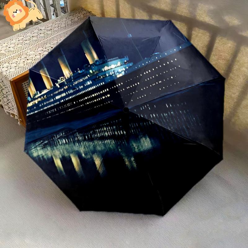 1 шт. Автоматический складной зонт - с рисунком гигантского корабля, Портативная и складная конструкция с 8 спицами, Рождественские и Новогодние подарки