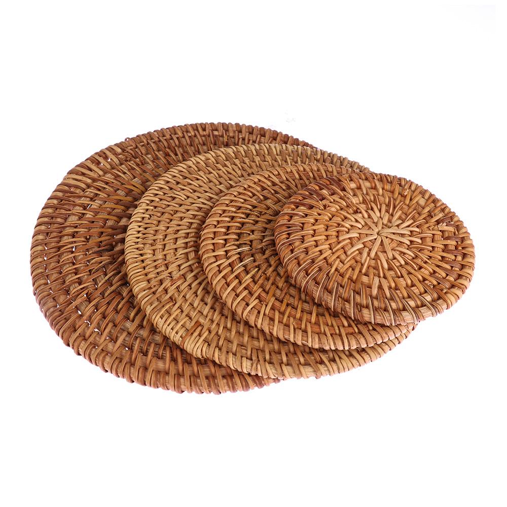 Round Kitchen Handmade Cup Mats Table Padding Bowl Pad Rattan Coasters