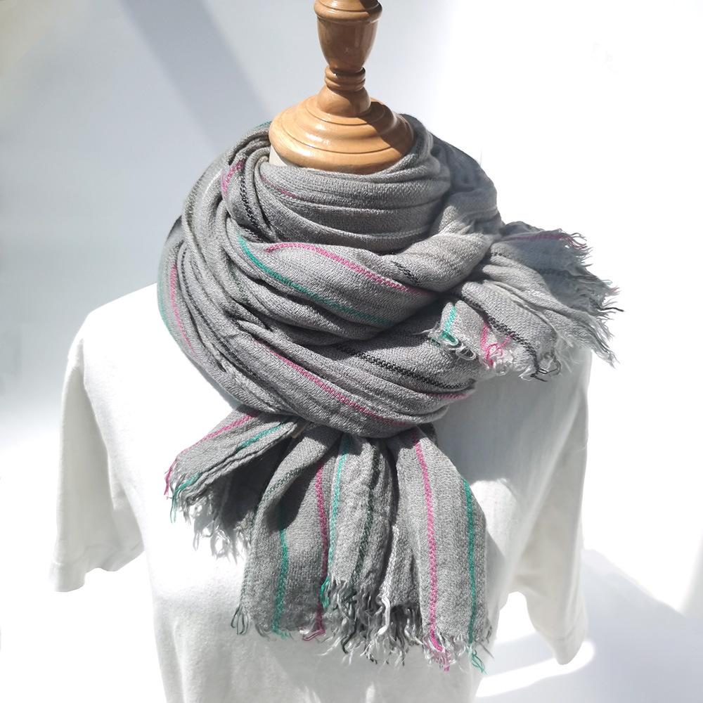 Custom-spun Autumn and Winter New Wool Scarf Women's Striped Yarn-dyed Warm Scarf Retro Literary and Versatile Shawl Decoration