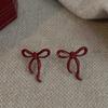 Retro Style Red Bowknot Stud Earrings for Women Girls Simple Earings Piercing Ballet Ribbon Aesthetics Elegant Ear Zircon Gifts