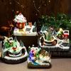 666  Christmas House Village Rotating Scene Ornament LED Lighting Santa Claus Snow Figurine Electric Music Box Xmas Decor