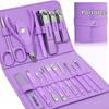 16pcs Professional Nail Care Kit - Concave Stainless Steel Clippers Dead Skin Remover Cuticle Nippers Nail File and Travel Case for Nail Manicure