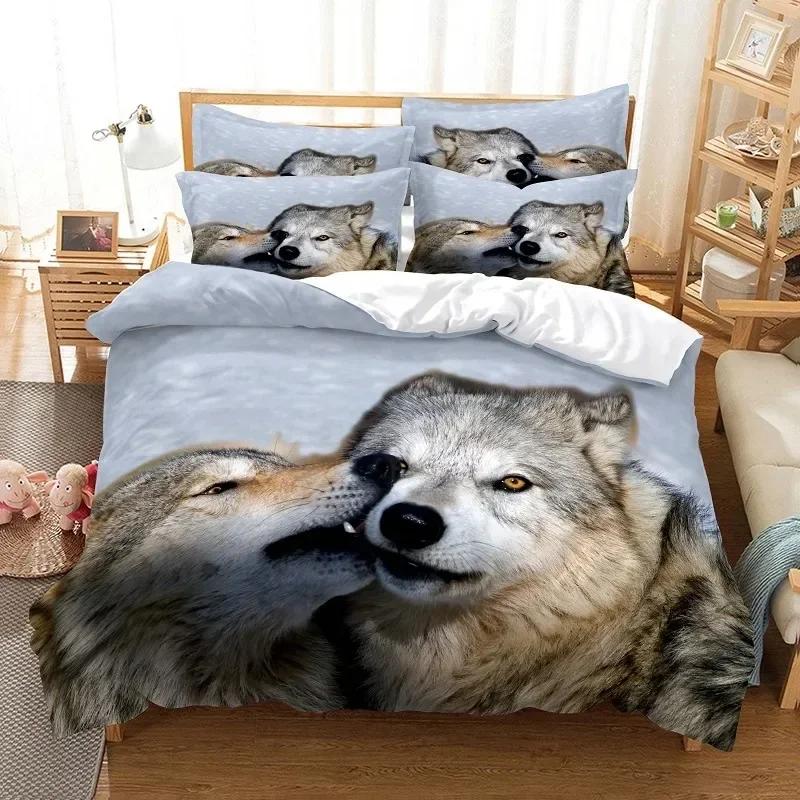 3D Черный леопард Животное волк Кошка Собака Цифровой Удобный Пододеяльник Наволочка Комплект постельного белья Украшение спальни Домашний текстиль