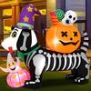 5FT Halloween Inflatable Toys Skeleton Dog with Pumpkin Decorations LED Light Up Blow Up Lawn Inflatable Model Outside Decor