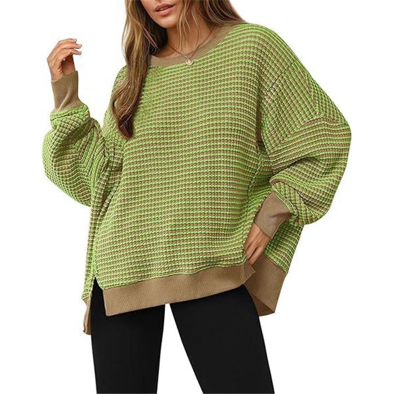 Women Striped Crew Neck Sweatshirt Loose Oversized Long Sleeve Pullover Casual Daily Blouse Top