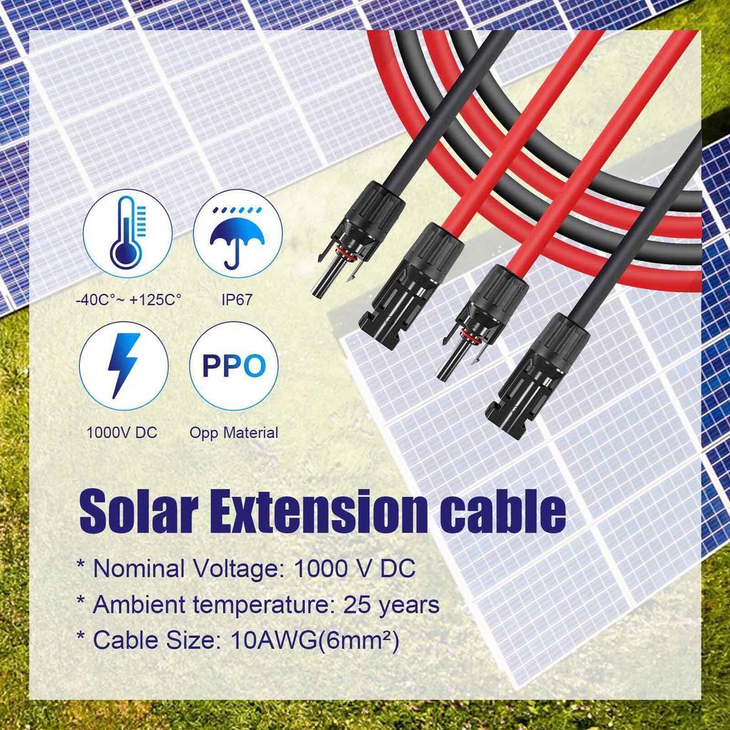Удлинительный кабель для солнечной панели 10 AWG-6 мм2, медный провод, черный и красный с разъемом для солнечной батареи, солнечный фотоэлектрический кабель